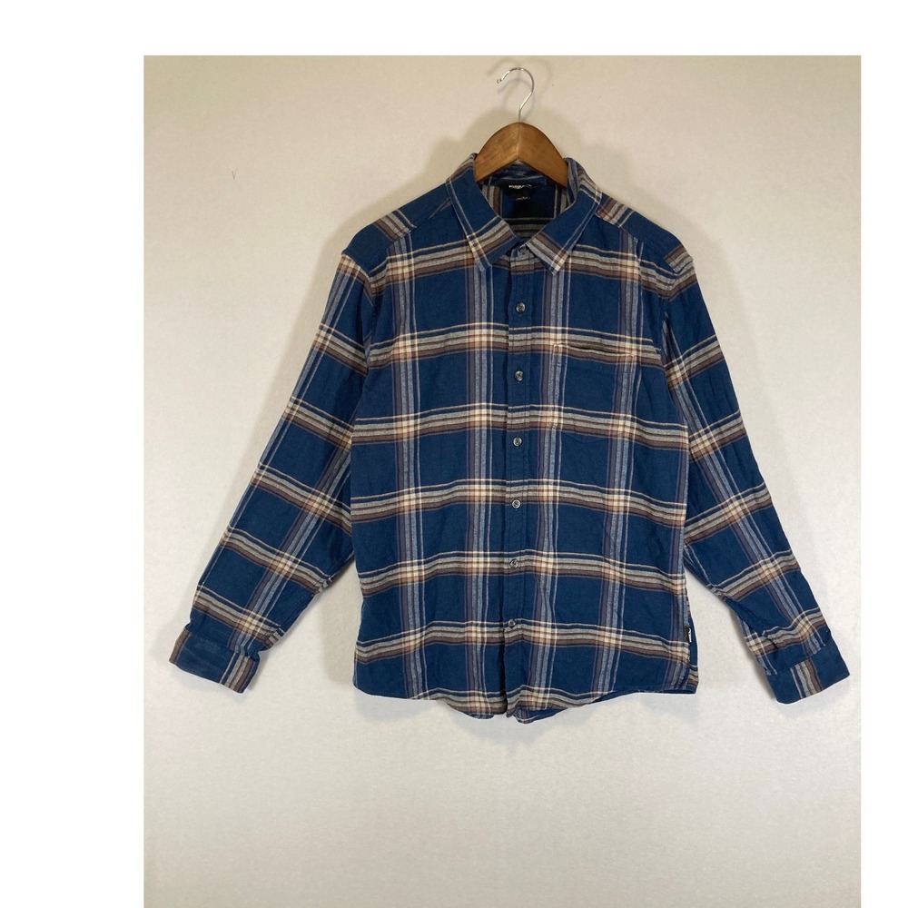 Rugged Outdoors Eddie Bauer Mens Large Blue Plaid Cotton Stretch Flannel Shirt